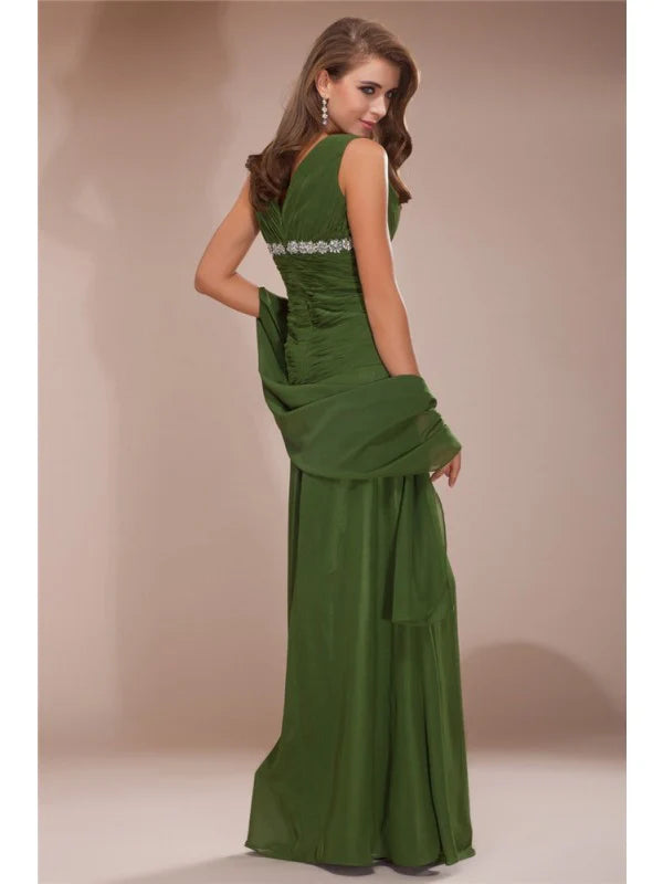 Wholesale V-neck Sleeveless Beading Long Chiffon Mother of the Bride Dresses
